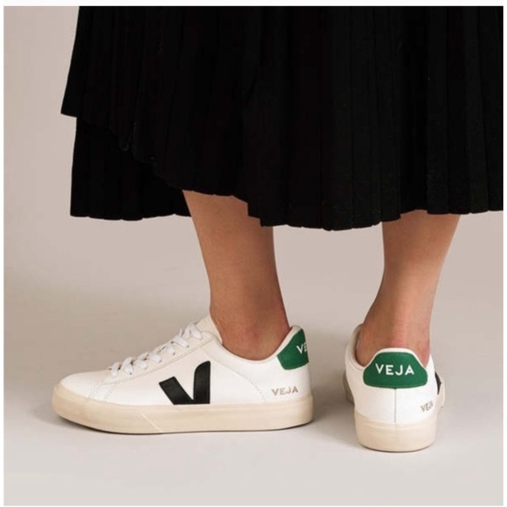 Veja Campo‎ Leather Sneakers Extra White Emeraude Black Womens 5 Athleteisure